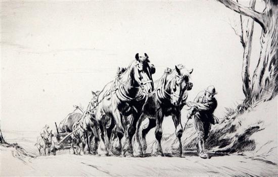 George Soper (1870-1942) Hauling Timber 1921, 8 x 12.25in.